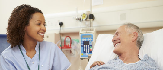 Hospitals & Clinics A nurse and patient smiling